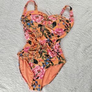 Orange And Pink One Piece Floral Swimsuit